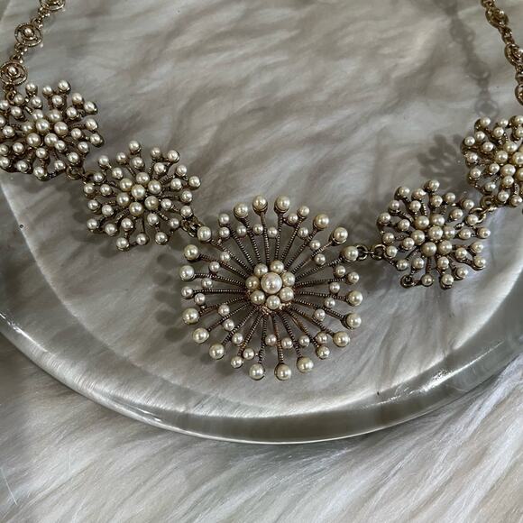 NEW Saks Fifth Avenue Pearl Spiral Sunburst Filigree Art Deco Statement Necklace - Picture 10 of 16